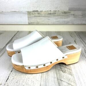 Dolce Vita Womens 8 Dorado White Leather Slip-On Wood Platform Clog Sandals
